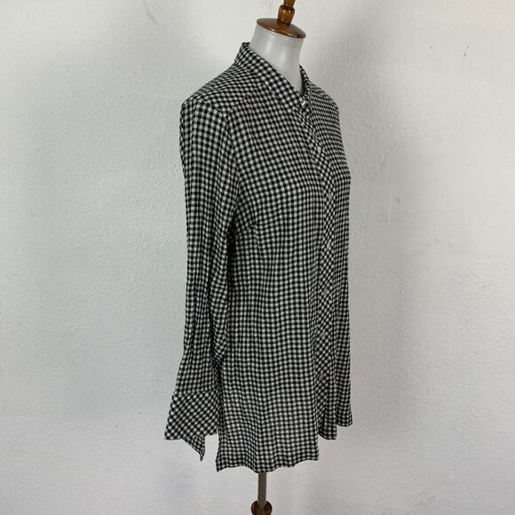 J Jill Button Down Shirt Medium Black White Long Sleeve Workwear Casual - Picture 2 of 5